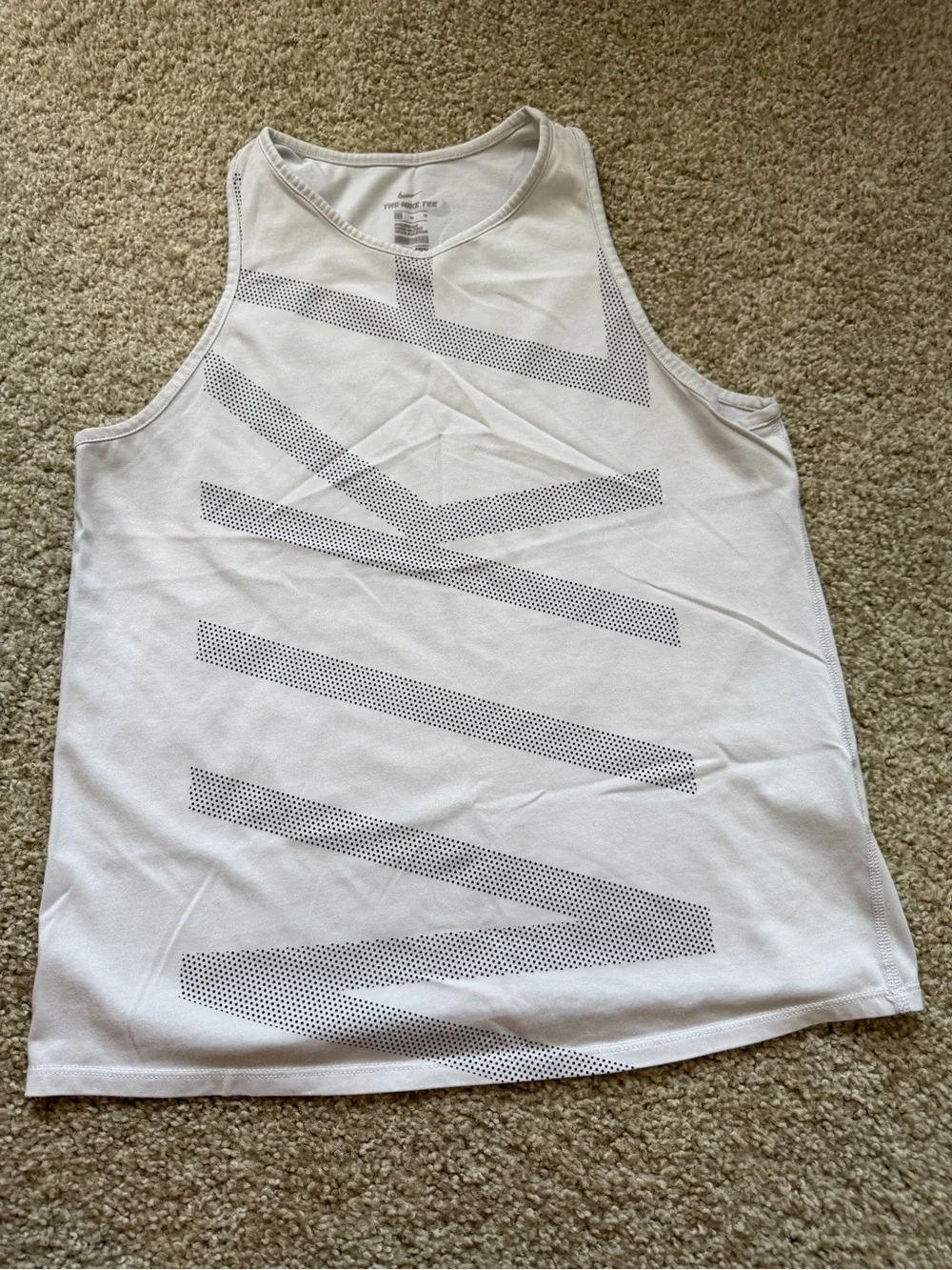 Nike White Tank Top with Perforated Gray Geometric Stripes